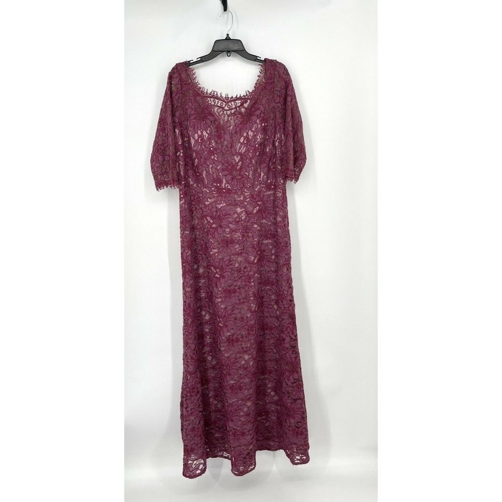 JS Collection Women's Size 16 Purple Short Sleeve Lace Long Cocktail Dress, NWT